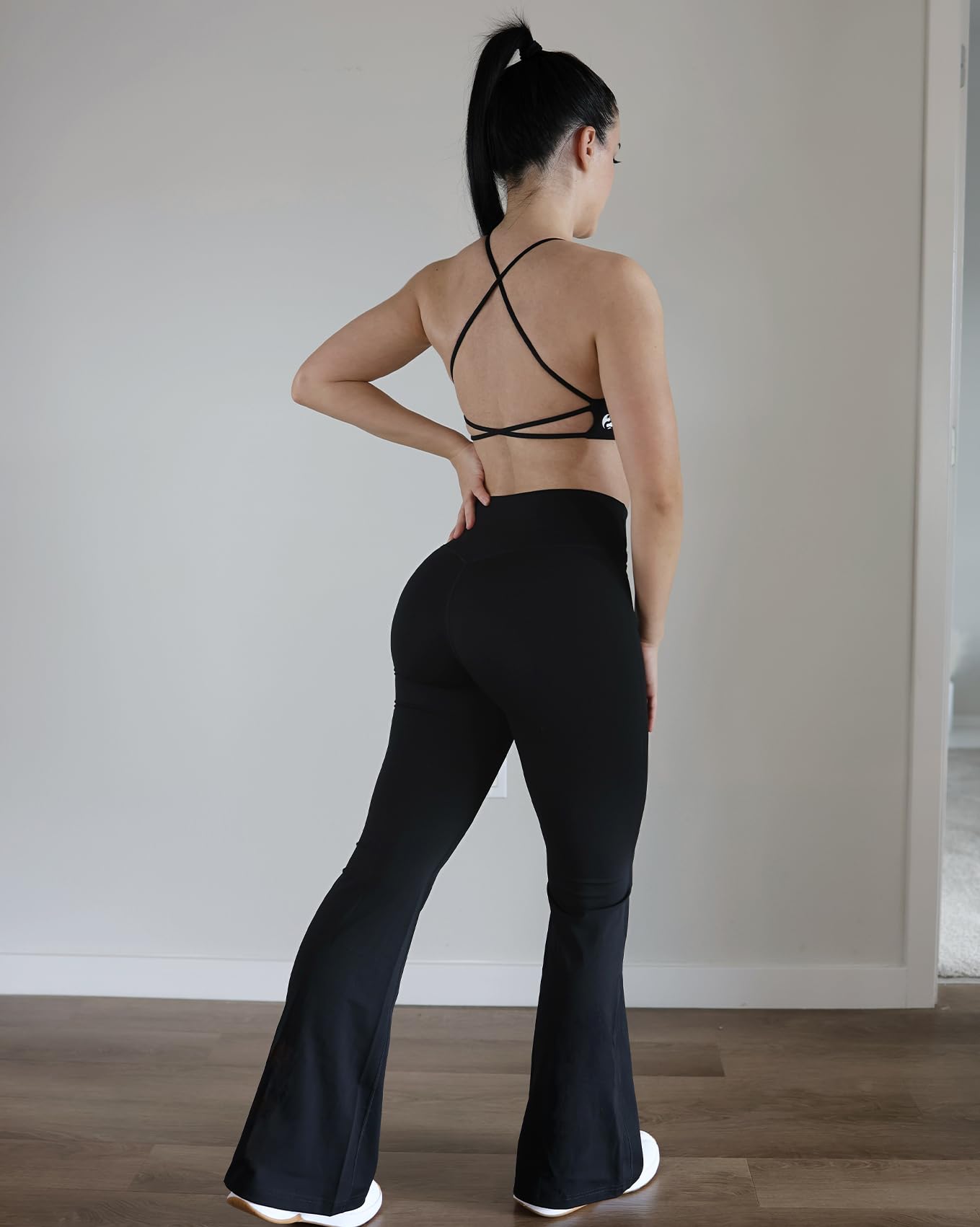 AUROLA Fire Flare Leggings for Women, Crossover High Waisted Yoga Pants Tummy Control Wide Leg Bootcut Leggings-30 Inseam(Black,S)