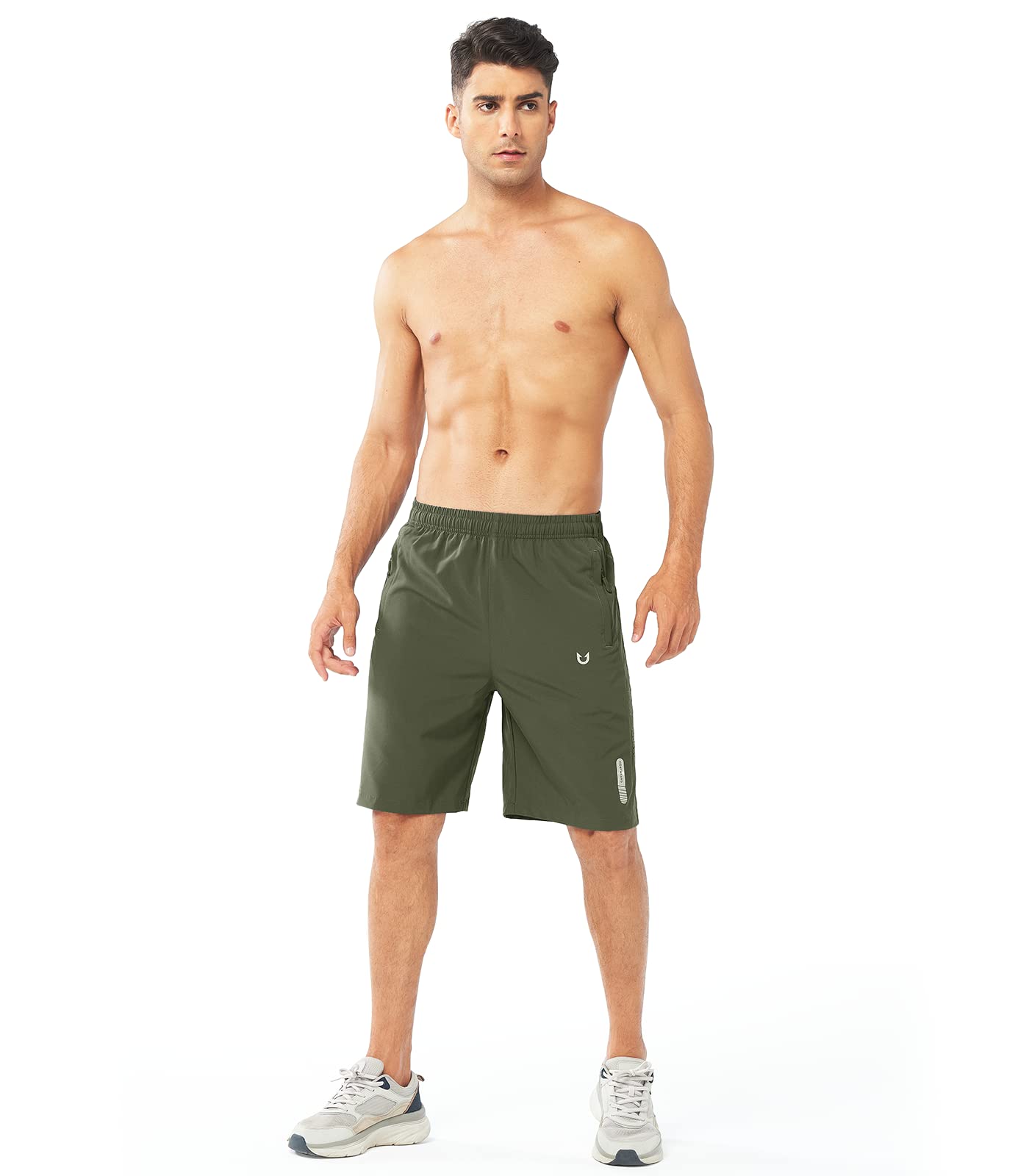 NORTHYARD Men's Athletic Running Shorts Gym Workout 7"/9"/5" Quick Dry Lightweight Sports Basketball Tennis 3 Zipper Pockets ARMYGREEN-9inch S