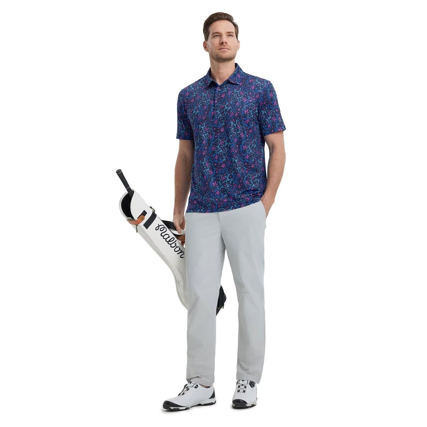 M MAELREG Mens Golf Shirt Short Sleeve Dry Fit Print Moisture Wicking Performance Patterns Collared Polo Shirt