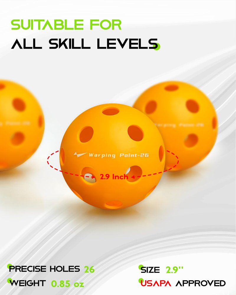 Warping Point Indoor Pickleball Balls, 12 Pack 26 Holes Orange PickleBalls, Meet USAPA Specifications, High Bounce Durable Practice Pickle Ball for Beginners Intermediate Player