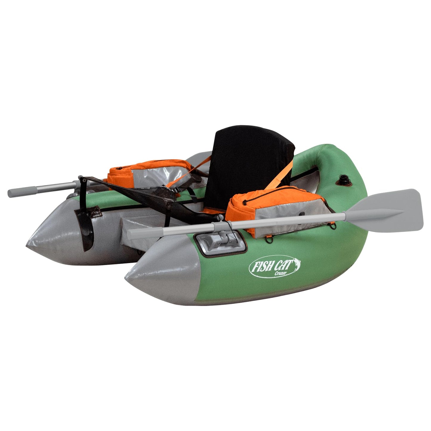OUTCAST SPORTING GEAR Fish Cat Cruzer 2-Chamber Durable Rowable Vinyl/PVC Boston Valve 250 Lbs Outdoor Water Sports Fishing Float Tube with 2-Piece Oars