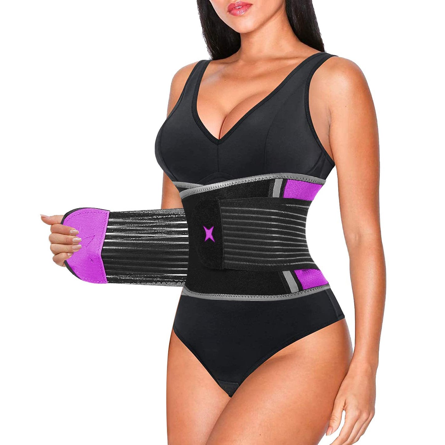 Finlin Women's Waist Trainer Slimmer Waist Trimmer Back Support Belt Weight Loss Exercise Fitness Enhance Sweating Effect Purple