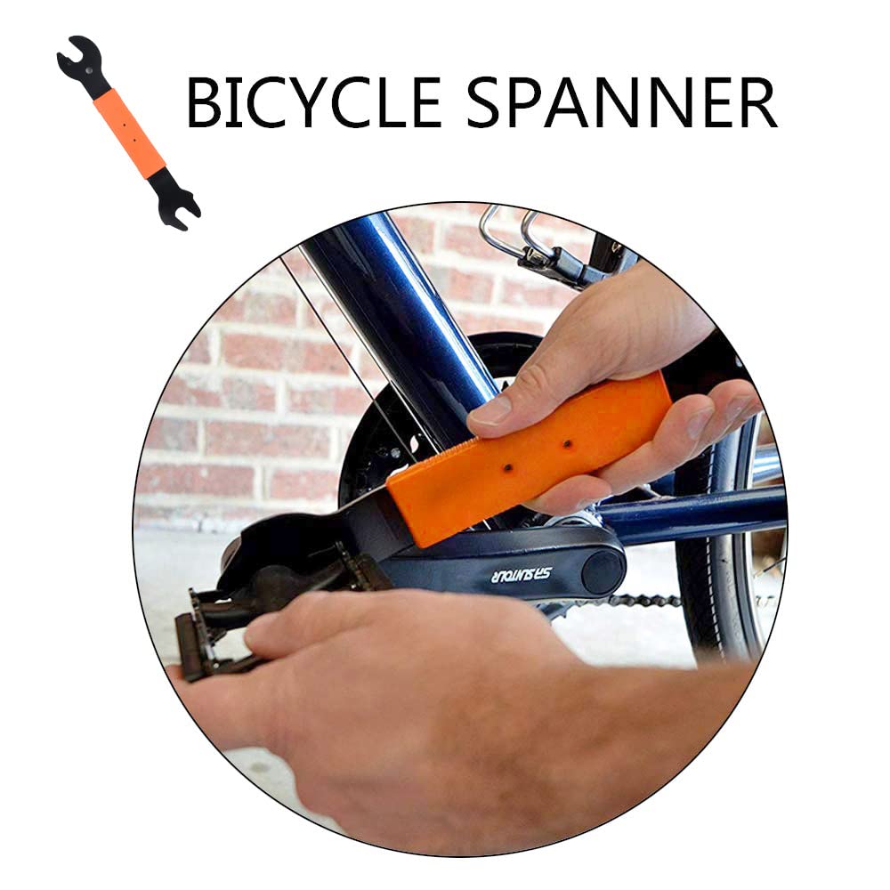 Pedal Wrench Double Sided Bicycle Pedal Removal 15/16/17mm Bike Spanner Home Mechanic Pedal Repair Tool Comfortable Grip Energy-saving Cycling Crank for Biking Maintenance Repair Orange & Red