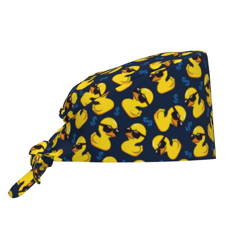 Funny Duck Working Cap with Sweatband Adjustable Scrub Cap for Women Men Tie Back Hat Nurse Surgical Caps