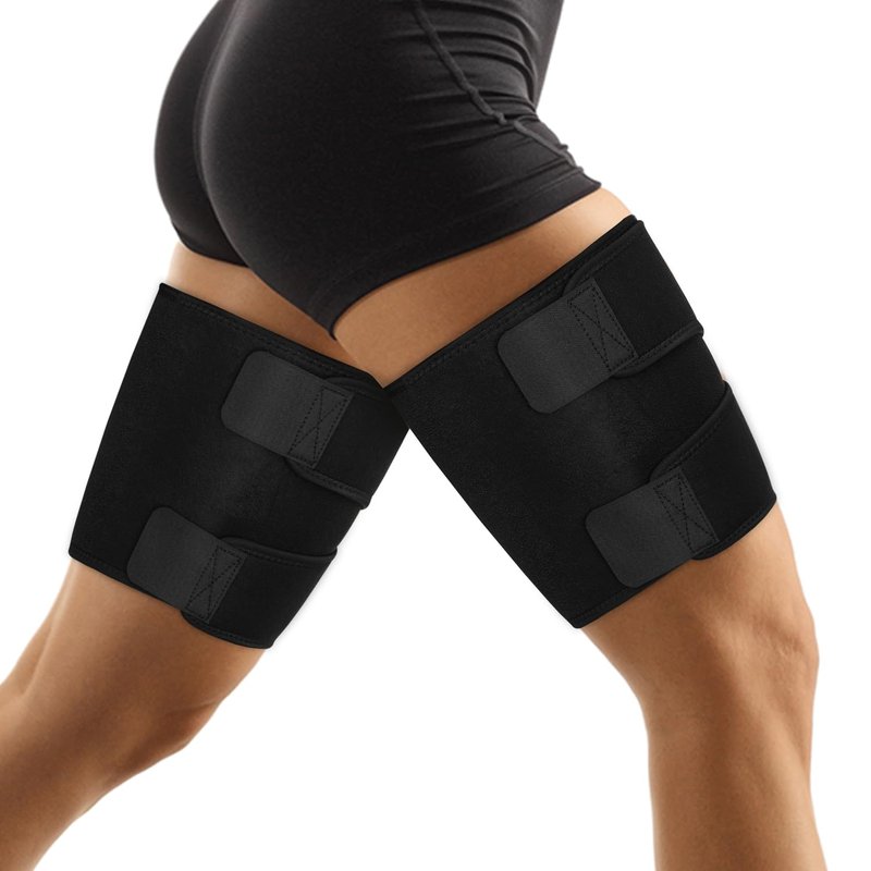supregear Thigh Wraps Support, 2-Pack Non-Slip Compression Thigh Sleeve Hamstring Quad Wrap Adjustable Neoprene Upper Leg Brace Leg Slimmer for Women Men Pulled Groin Muscle, Quadriceps, Black, XL