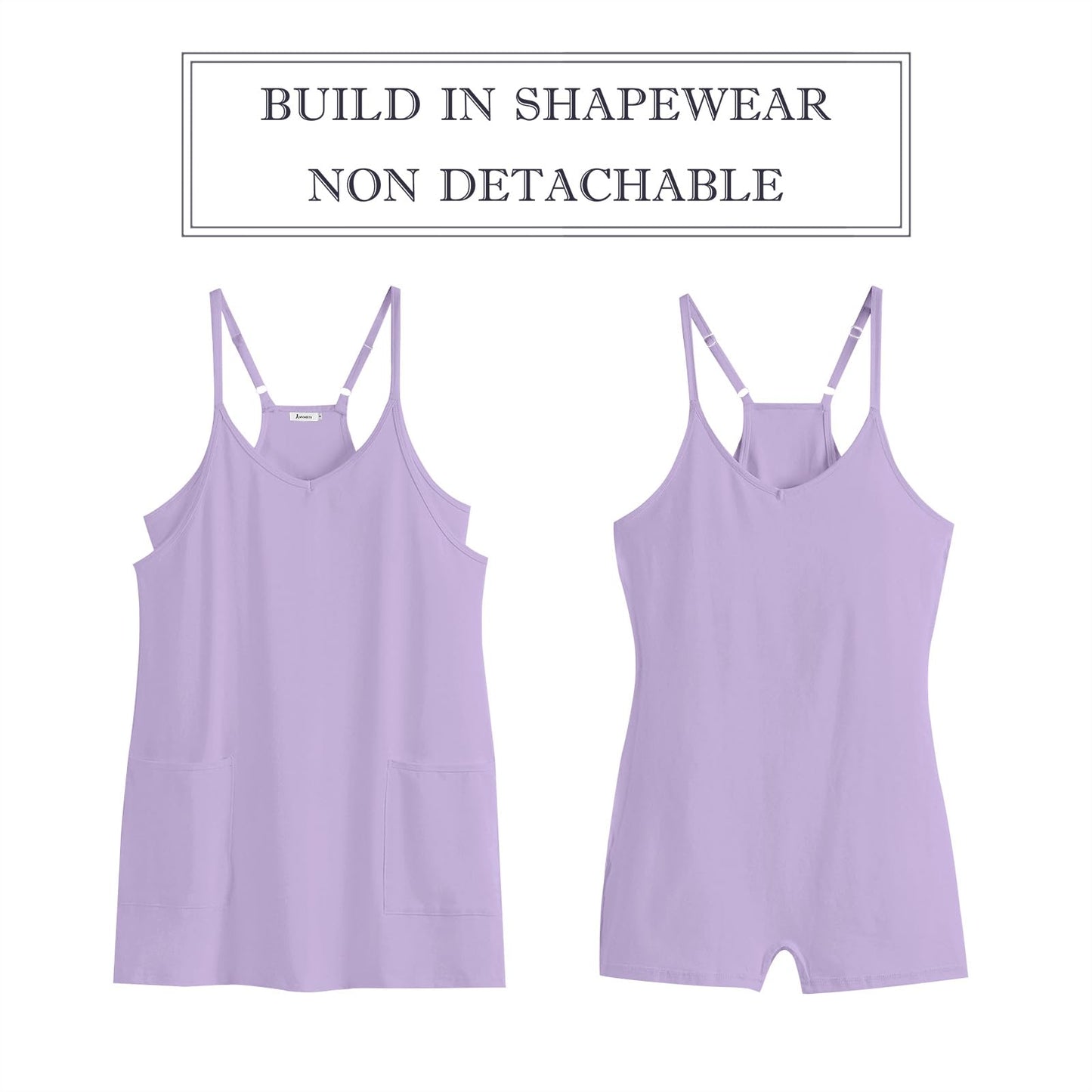 ANRABESS Women Athletic Dress Summer Tennis Workout Active Sports Mini Romper Dress Built in Shorts Travel Vacation Clothes Light Purple X-Large