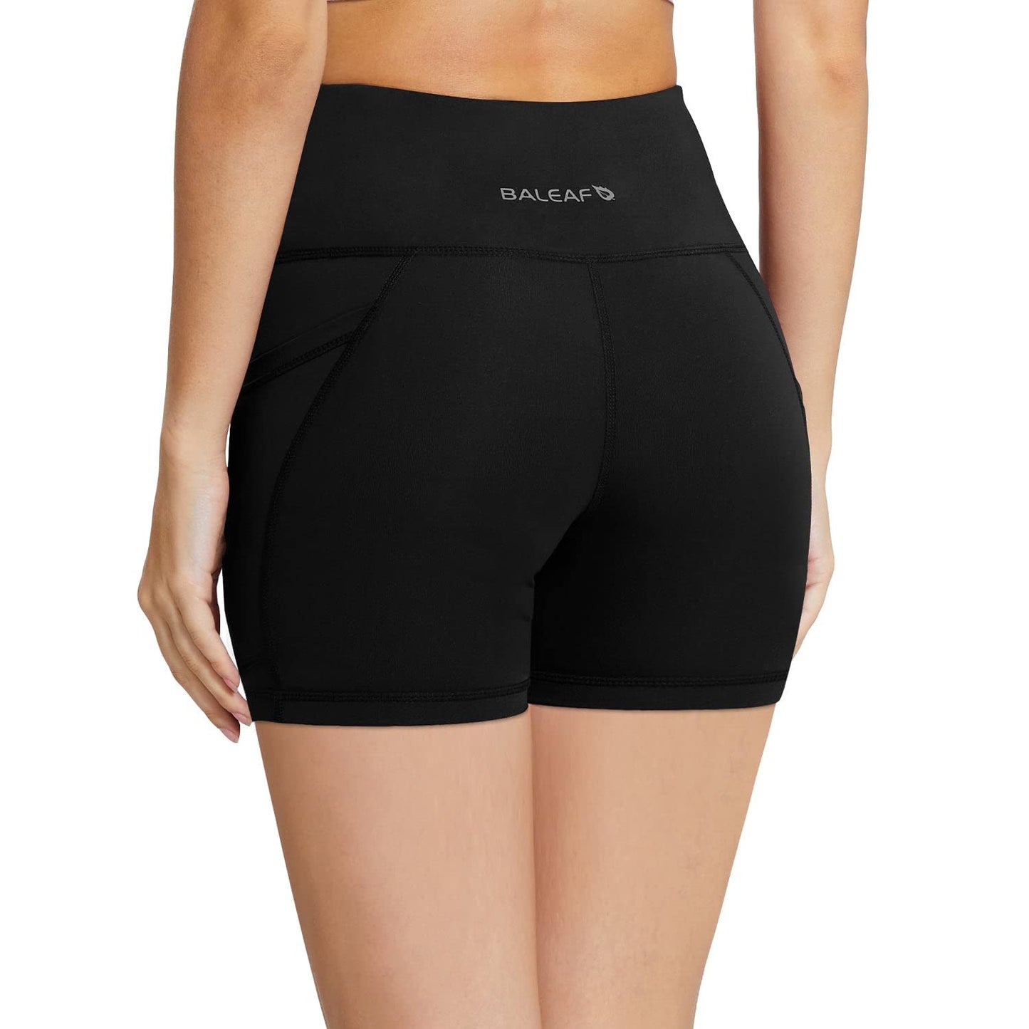 baleaf Biker Shorts for Women 5" Workout Yoga Gym Spandex Running Volleyball Compression Tummy Control Short with Pockets Black M