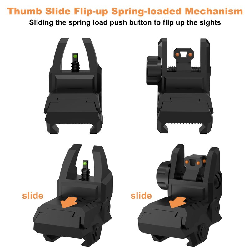 TFFUAM Foldable Fiber Optic Nylon Sights Flip Up Front and Back Sights Fiber Sights Set Back Up Sight Fit for Picatinny and Weaver 20mm Rails (Front Green+Back Red)