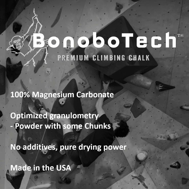 BonoboTech Climbing Chalk for Climbing, Bouldering, Gymnastics, Weightlifting resealable Bag - Magnesium Carbonate Powder 340 gr (12 oz)