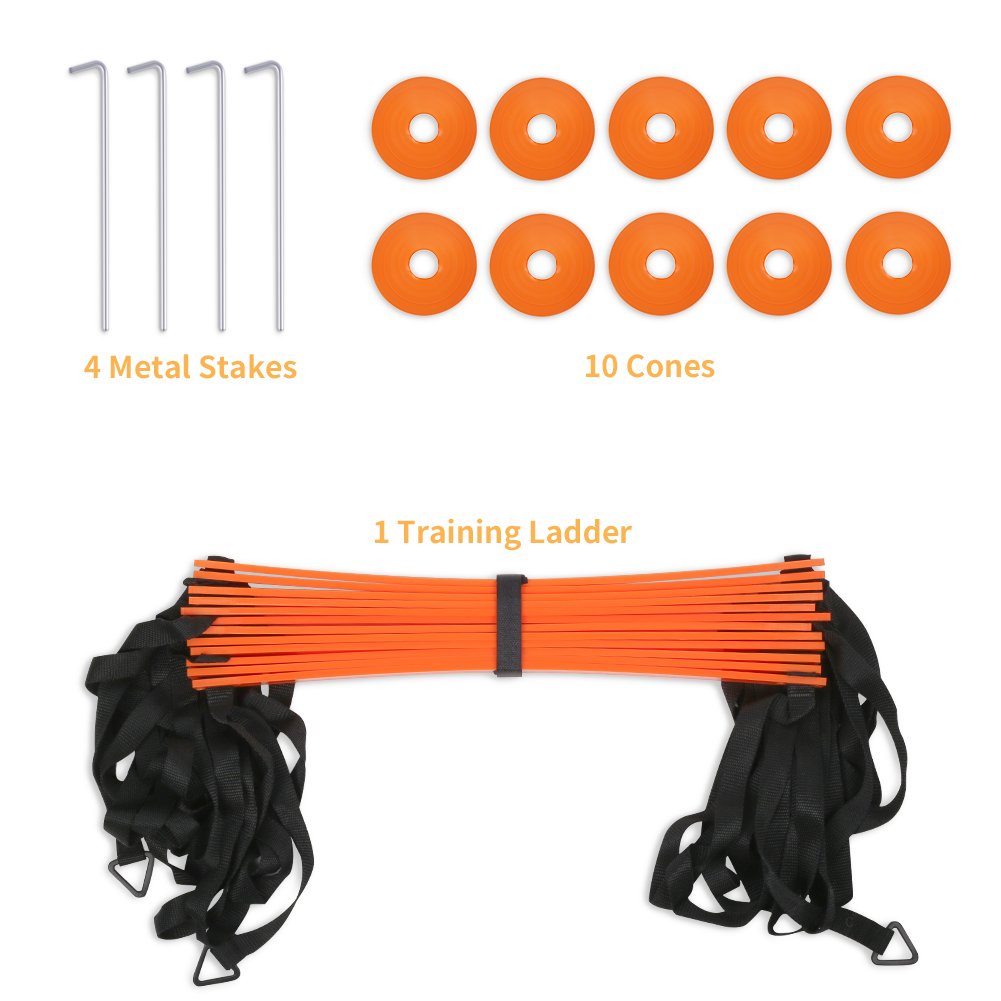 YISSVIC Agility Ladder and Cones 20 Feet 12 Adjustable Rungs Fitness Speed Training Equipment (20 feet, Light Orange)