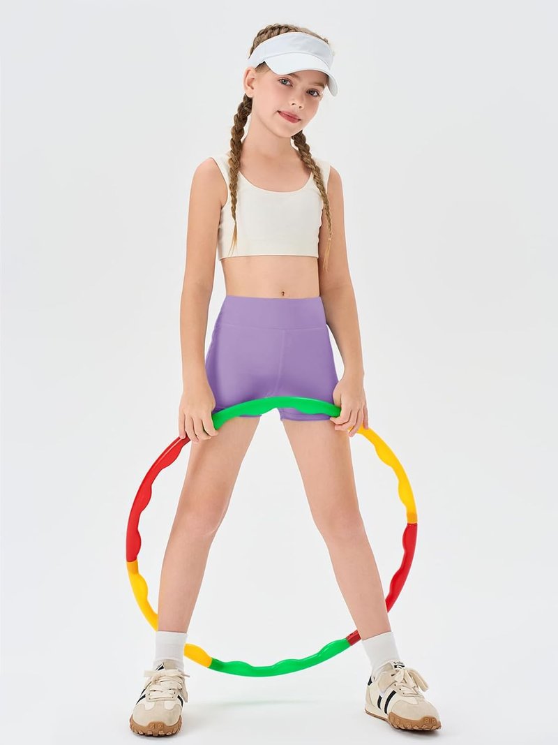 Girls Athletic High-Waisted Yoga Dance Biker Shorts - Comfy Gymnastics Shorts for Ages 5-14