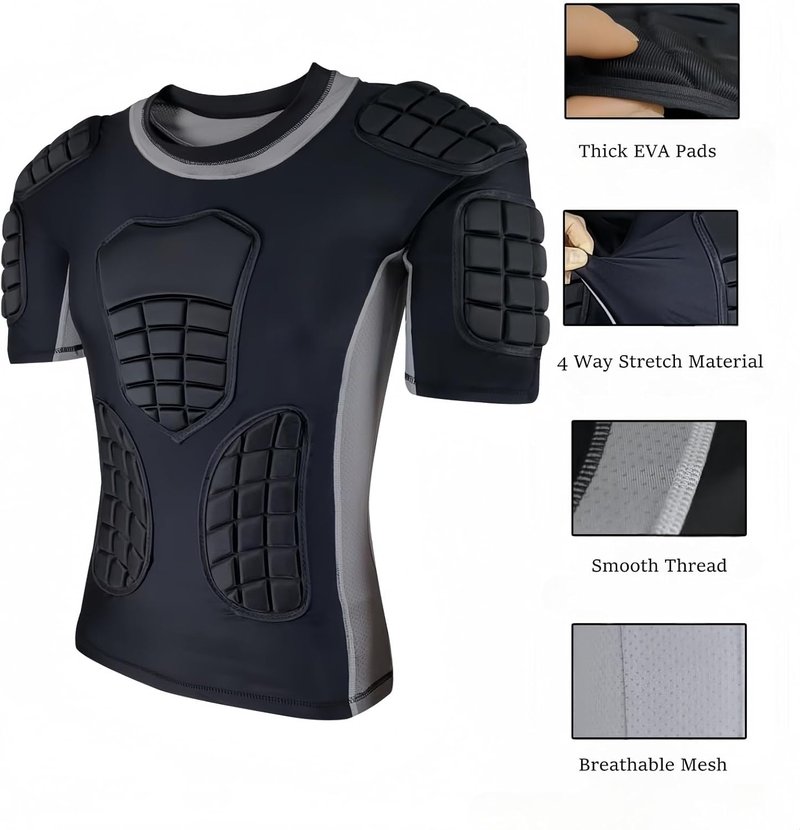 Men's Padded Football Shirt - Impact Protection for Rugby & Baseball | Chest, Rib, Back, Shoulder Pads