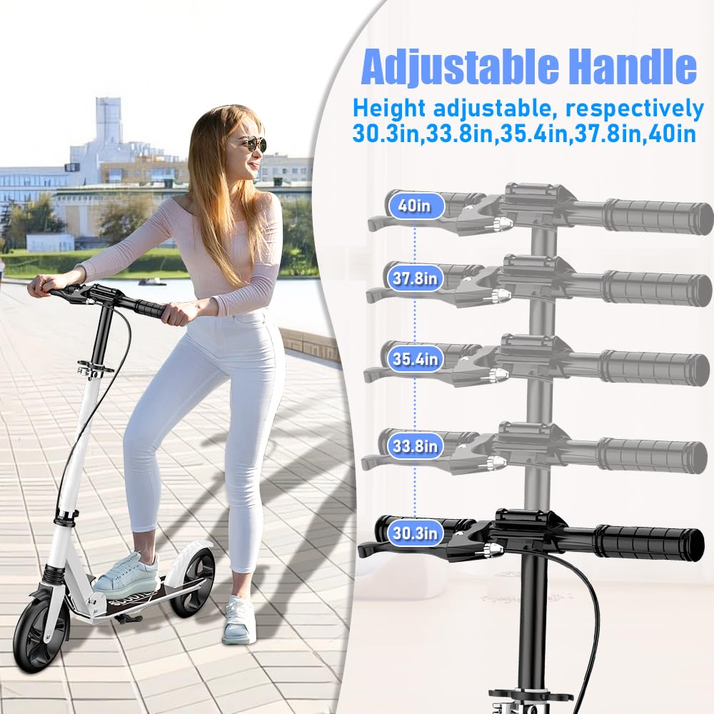 ANLIK Kick Scooter for Ages 6+ Kids, Teens & Adults - Foldable, Non-Slip PU Wheels, 4 Adjustable Levels, Max Load 330 LBS, Smooth Ride Everywhere (White)