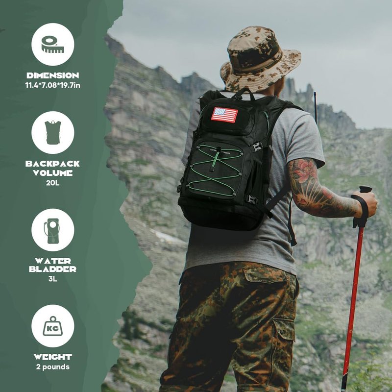 Maelstrom Hydration Hiking Backpack with 2L/3L Water Bladder, Water Running Backpack Men Women Lightweight Insulation for Hiking, Cycling, Running, Climbing, Camping (1.Black, 3L Bladder)