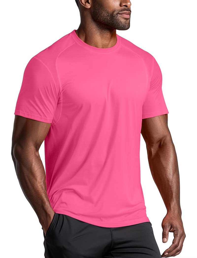 Zengjo Workout Shirts for Men Quick Dry,Moisture Wicking Athletic T-Shirts for Gym Running Sports Exercise(Hot Pink,Medium)