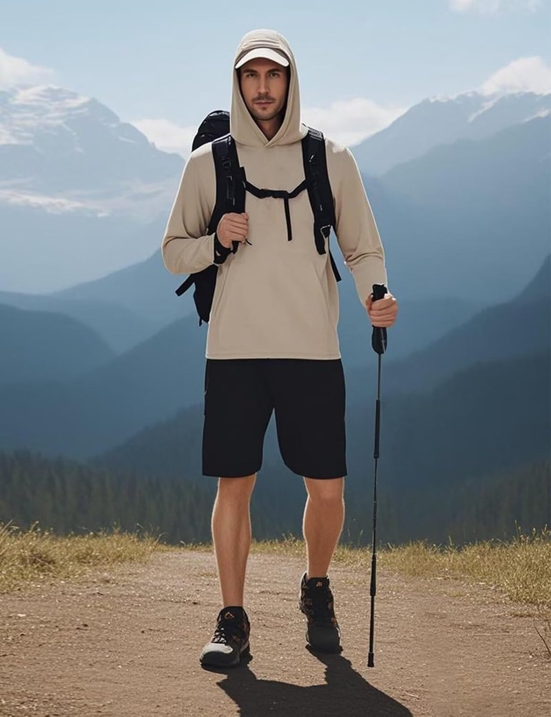 Men's Long Sleeve Athletic Hoodie - Sun Protection Gym Shirt for Hiking, Running & Fishing