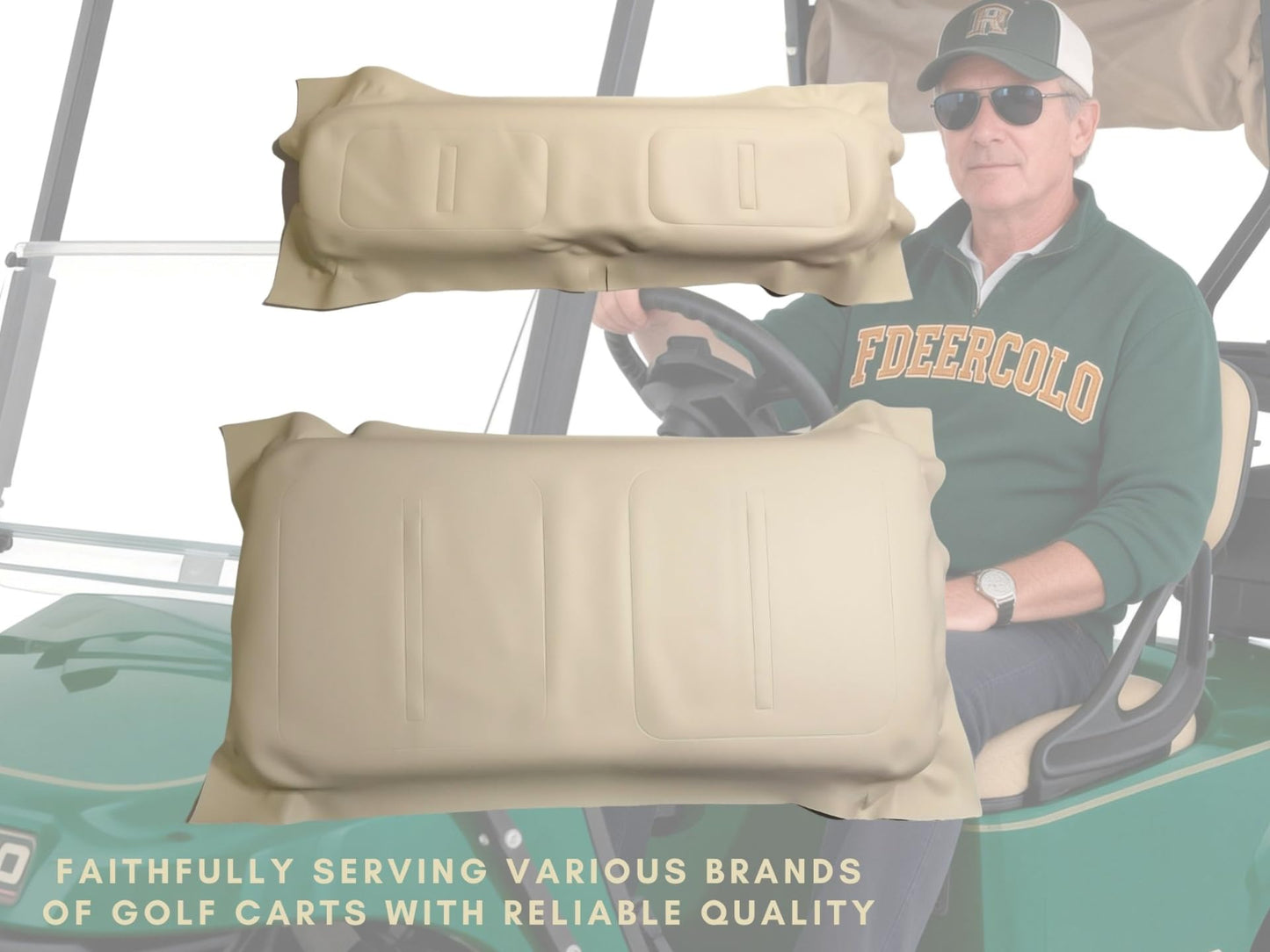 FDEERCOLO for EZGO Medalist TXT1994-2013 Golf Cart Front Seat Covers and Backrest Leather Replacement (Thermoformed/OEM Match) (Khaki)