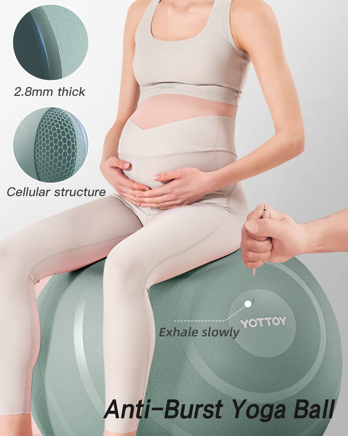 YOTTOY Anti-Burst Exercise Ball for Working Out, Yoga Ball for Pregnancy,Extra Thick Workout Ball for Physical Therapy,Stability Ball for Ball Chair Fitness with Pump (Green)