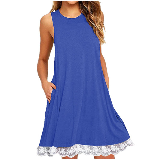 Borniu Summer Dresses for Women 2024 Casual Beach Sleeveless Tank Dress Crewneck Swing T Shirt Dresses Pockets Loose Sundress