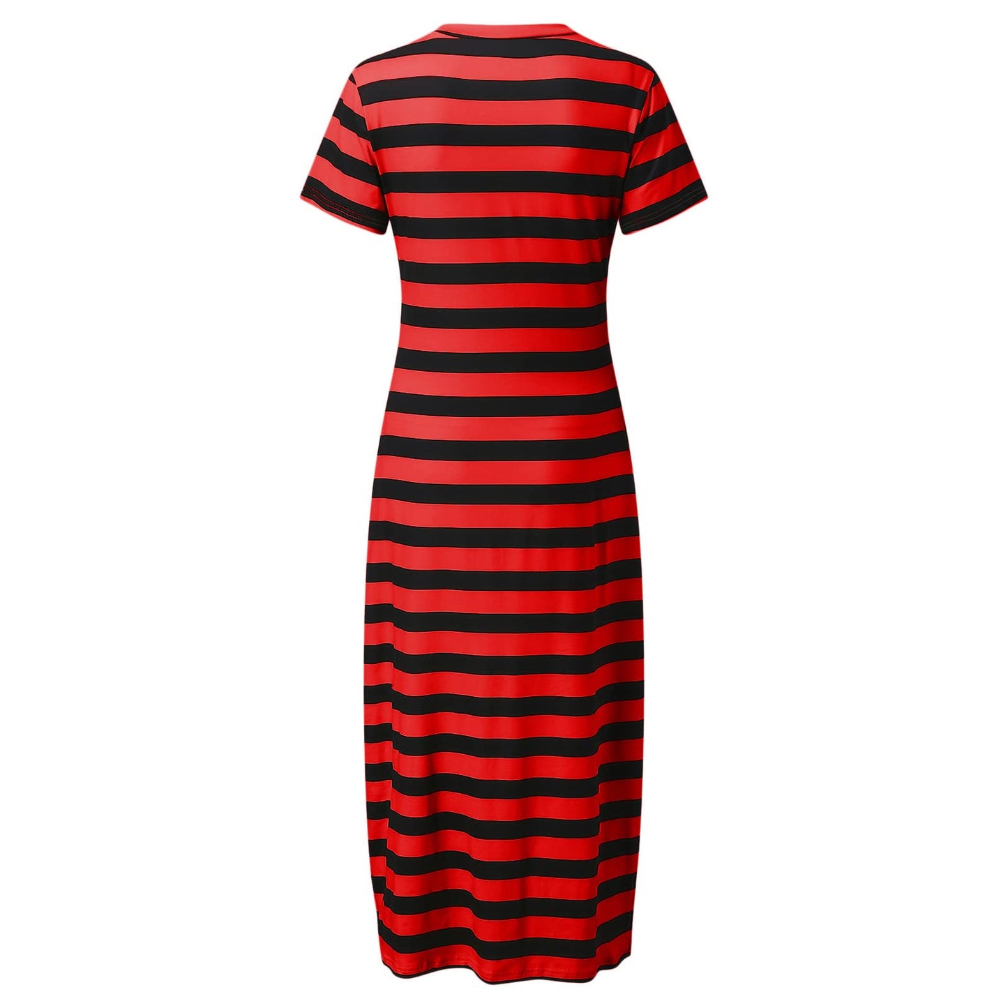 Willisos Maxi Dresses for Women 2024 Women's Summer Maxi Dress Loose Casual Long Dress Striped Short Sleeve Split Sundresses Red, Large