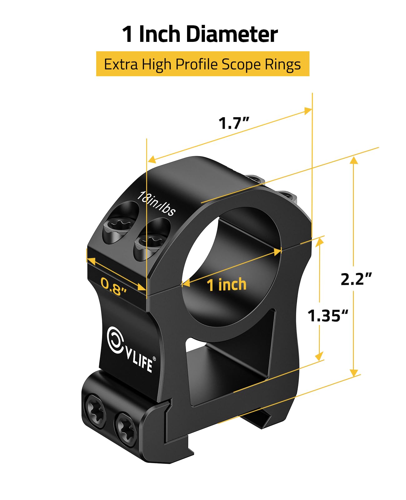 CVLIFE 1 inch Scope Rings Extra High Profile Precision Mount - Compatible with Picatinny Rails - 20mm See Through Rifle Scope Mount - 2 Pieces
