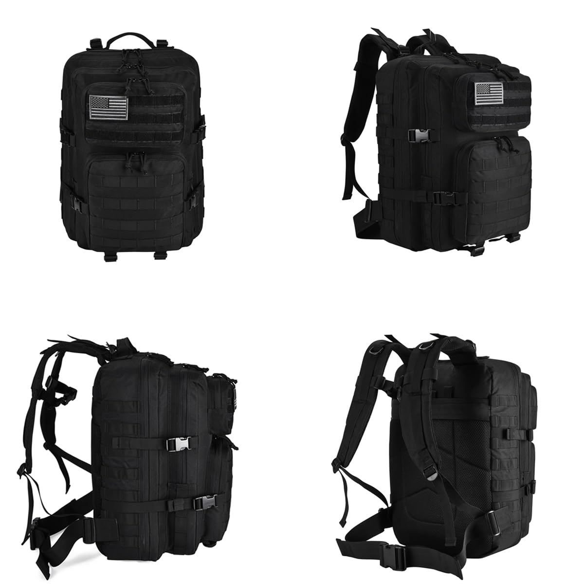 R.SASR 45L Black Tactical Backpack Military Assault Pack, MOLLE System Large 3 Day Bug Out Bag for Men Women Hiking Camping(Black-01)