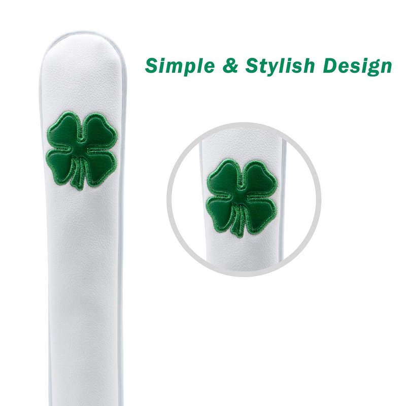 Golf Alignment Stick Cover Premium Leather Perfect for Alignment Sticks Classic USA Design Holder Golf Club Protector Holds 2 Sticks (White-Luck Clover)