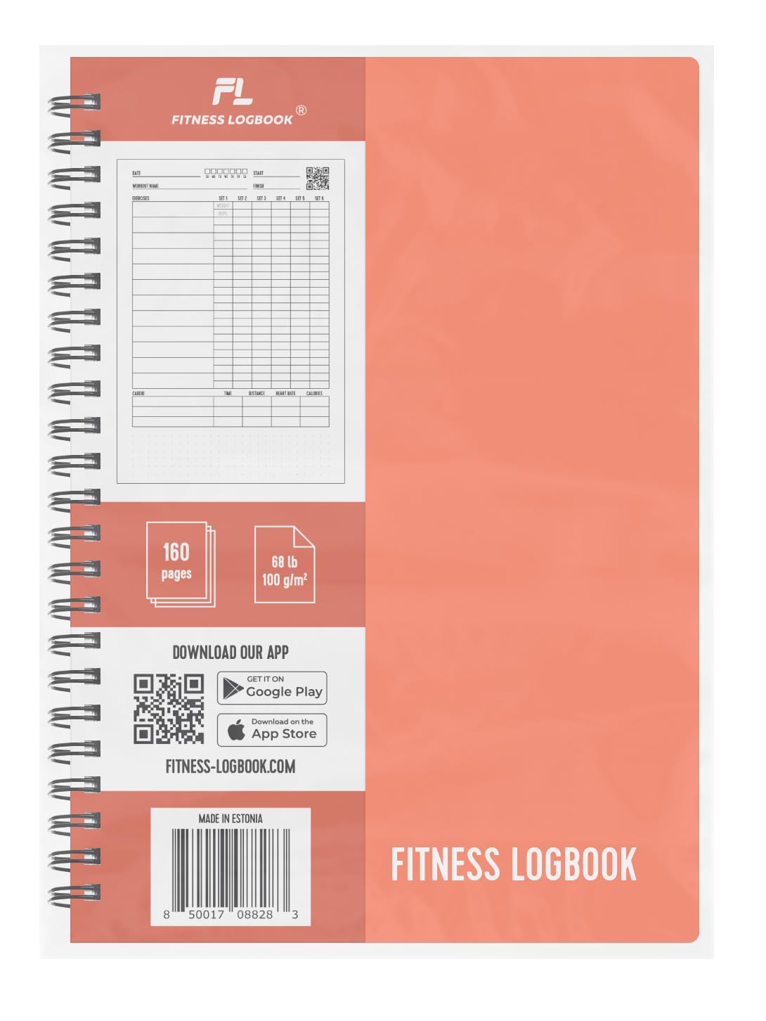 Fitness Logbook (Peach) - A5 Undated Workout Journal For Men & Women - Plastic Cover & Thick Paper - Planner Log Book To Track Weight Loss, Muscle Gain, Gym Exercise, Bodybuilding Progress