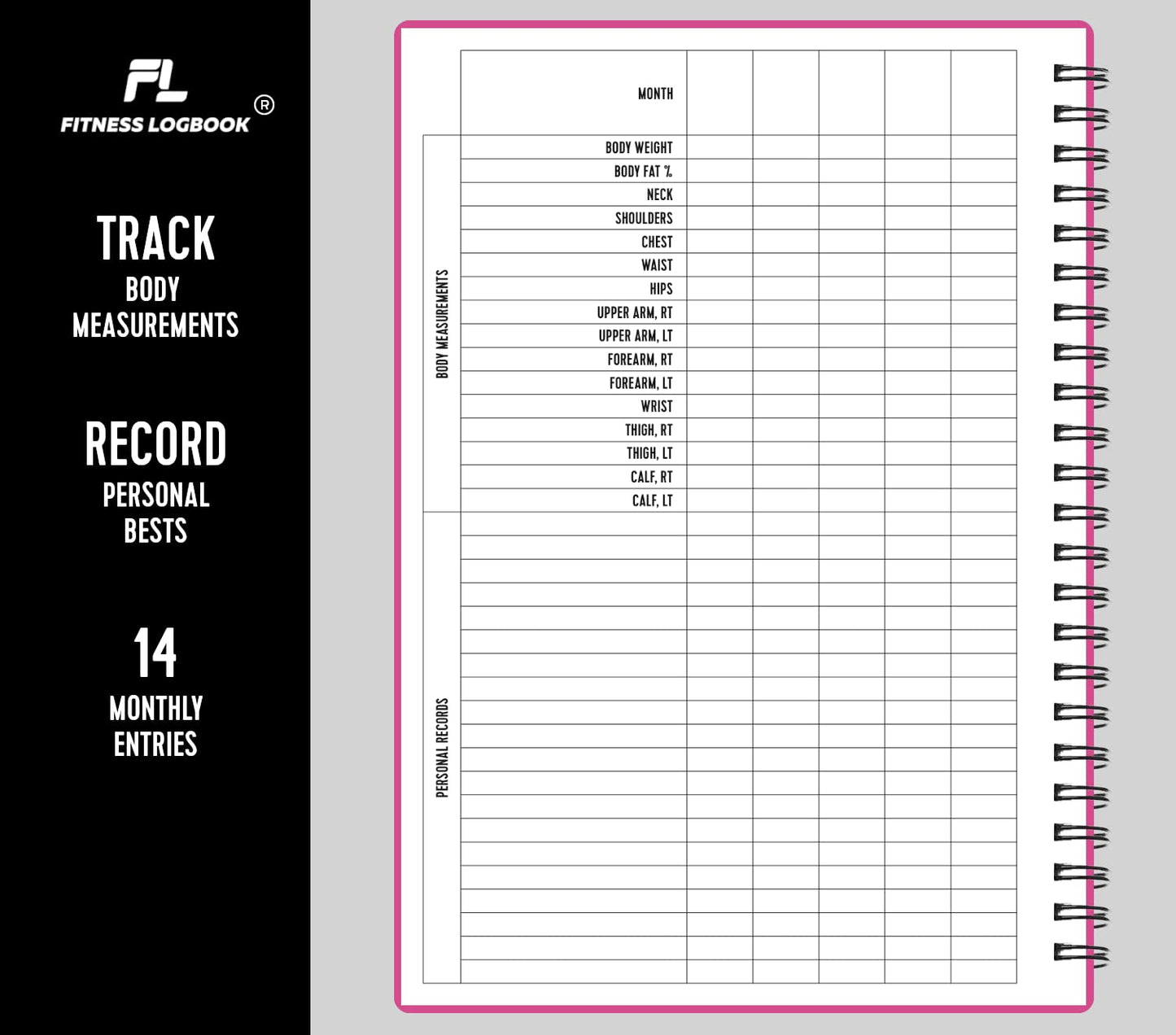 Fitness Logbook (Pink) - A5 Undated Workout Journal For Men & Women - Plastic Cover & Thick Paper - Planner Log Book To Track Weight Loss, Muscle Gain, Gym Exercise, Bodybuilding Progress