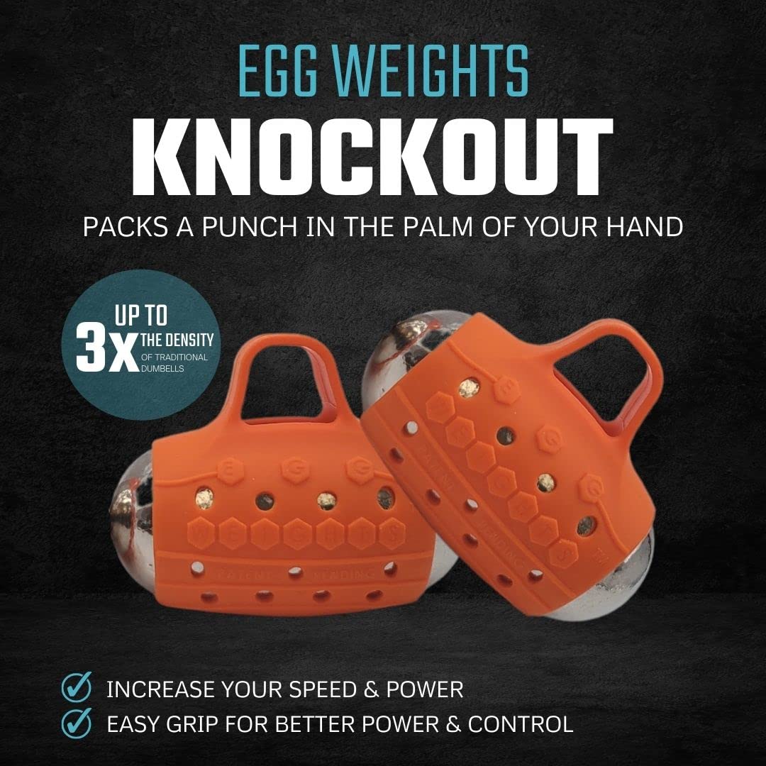 Knockout 4.0 lbs Set Ultra-Dense Bismuth Hand Weights Cylindrical-Shape with Anti-Slip Silicone Rubber Finger Loop for Shadowboxing, Kickboxing for Men and Women - 2 Eggs, 2.0 lbs Each (Orange) + Free