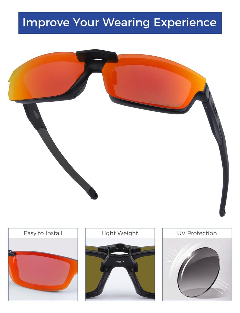 HILEEN Polarized Clip-on Sunglasses for Oakley Crosslink OX8027 53-17 for Men Women UV Protection-Fire Red