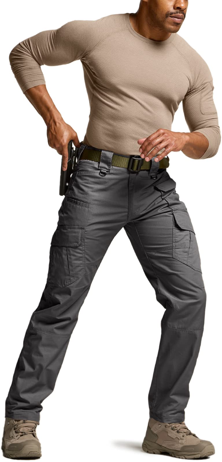 CQR Men's Tactical Pants, Water Resistant Ripstop Cargo Pants, Lightweight EDC Work Hiking Pants, Outdoor Apparel, Duratex Mag Pocket Charcoal, 36W x 32L