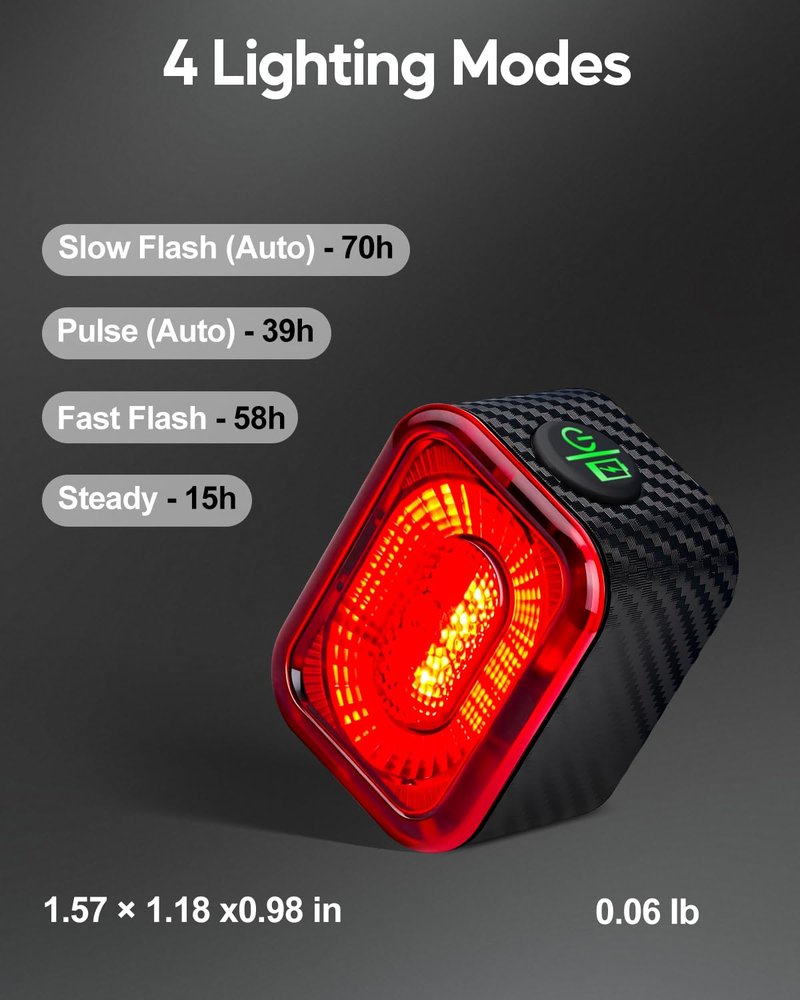 Esaytool Smart Brake Sensing Bike Tail Light, Saddle & Seatpost Mount Bicycle Rear Light for Night Riding, 220 Degree Visibility, 4 Modes, Auto On/Off, 600 mAh USB-C Rechargeable, IPX6 Waterproof