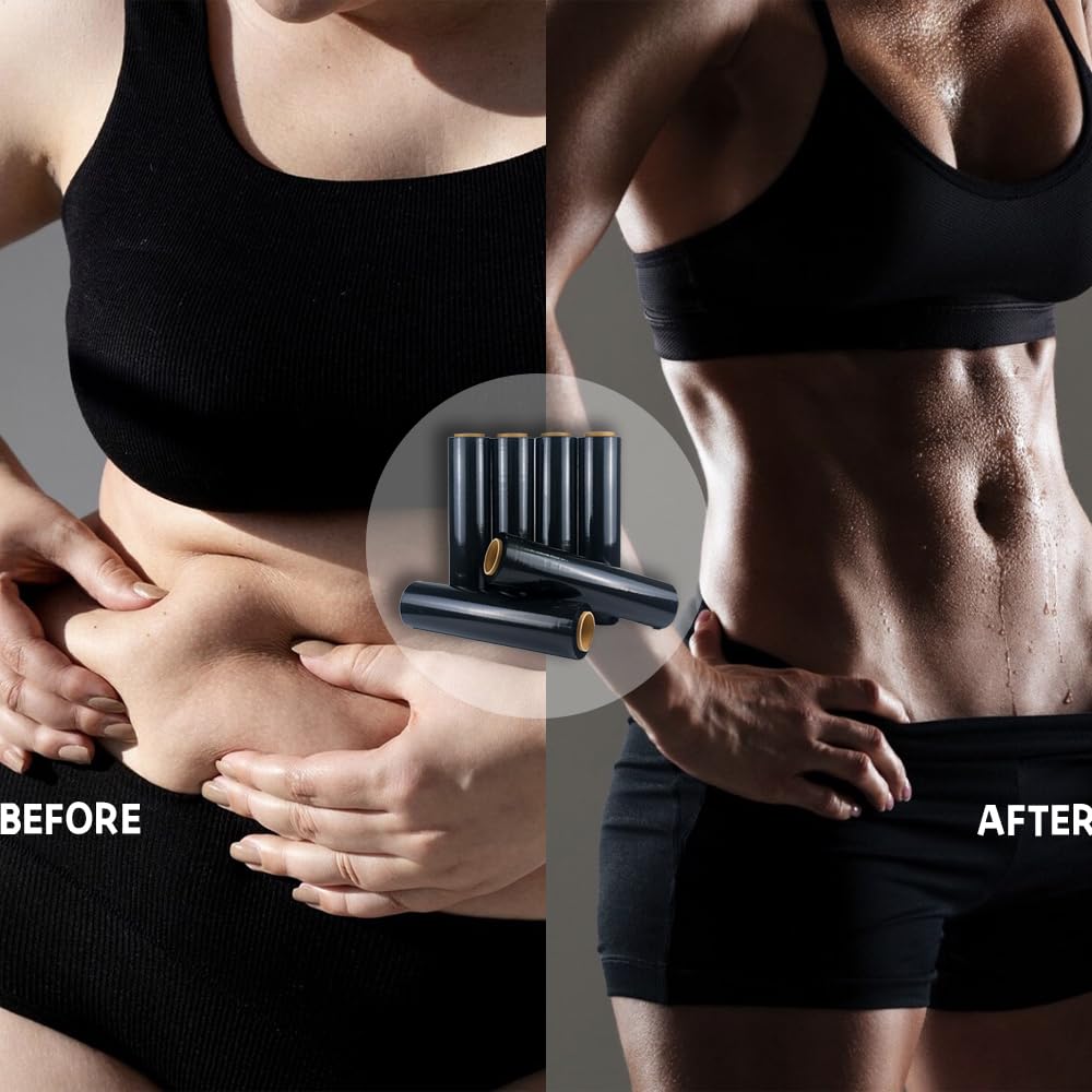 Meckerni 328 ft Black Osmotic Plastic Stomach Wrap, Saran Wrap For Exercise and Sweat Enhancer Body Wrap