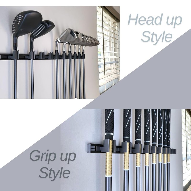 11 Golf Club holders on 24" rack, Wall display, Wall hanger, rack, mount, organizer (Club head up)
