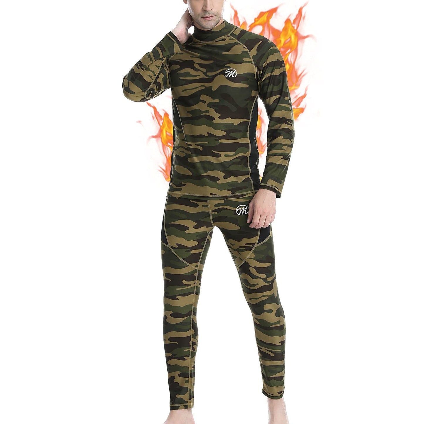 MEETWEE Men's Thermal Underwear Set, Winter Ski Gear Fleece Lined Long Johns Base Layer Warm Top & Bottom for Skiing Camo