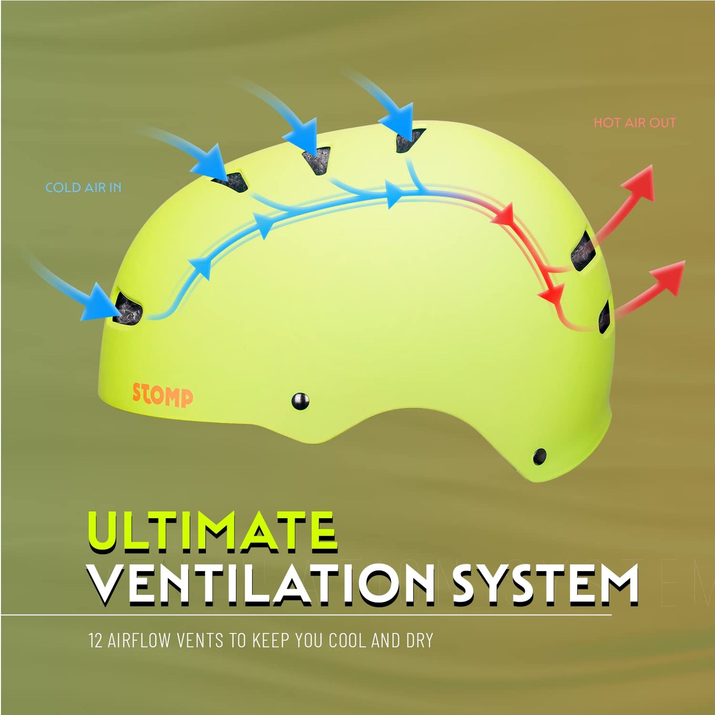 STOMP Skateboard Helmet - Removable Liners Ventilation Multi-Sport Scooter Inline Skating for Youth & Adults (Matte Lemon, Large)