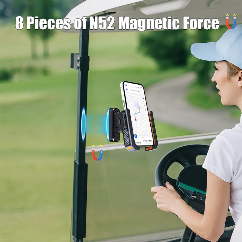 Tiiyee Magnetic Golf Cart Phone Holder, Golf Cart Phone Mount Phone Caddy N52 Magnet Base 360° Rotatable Essentials Gift for Club Car Friend Men Women Golfers Gym Workout Record, Golf Cart Accessories