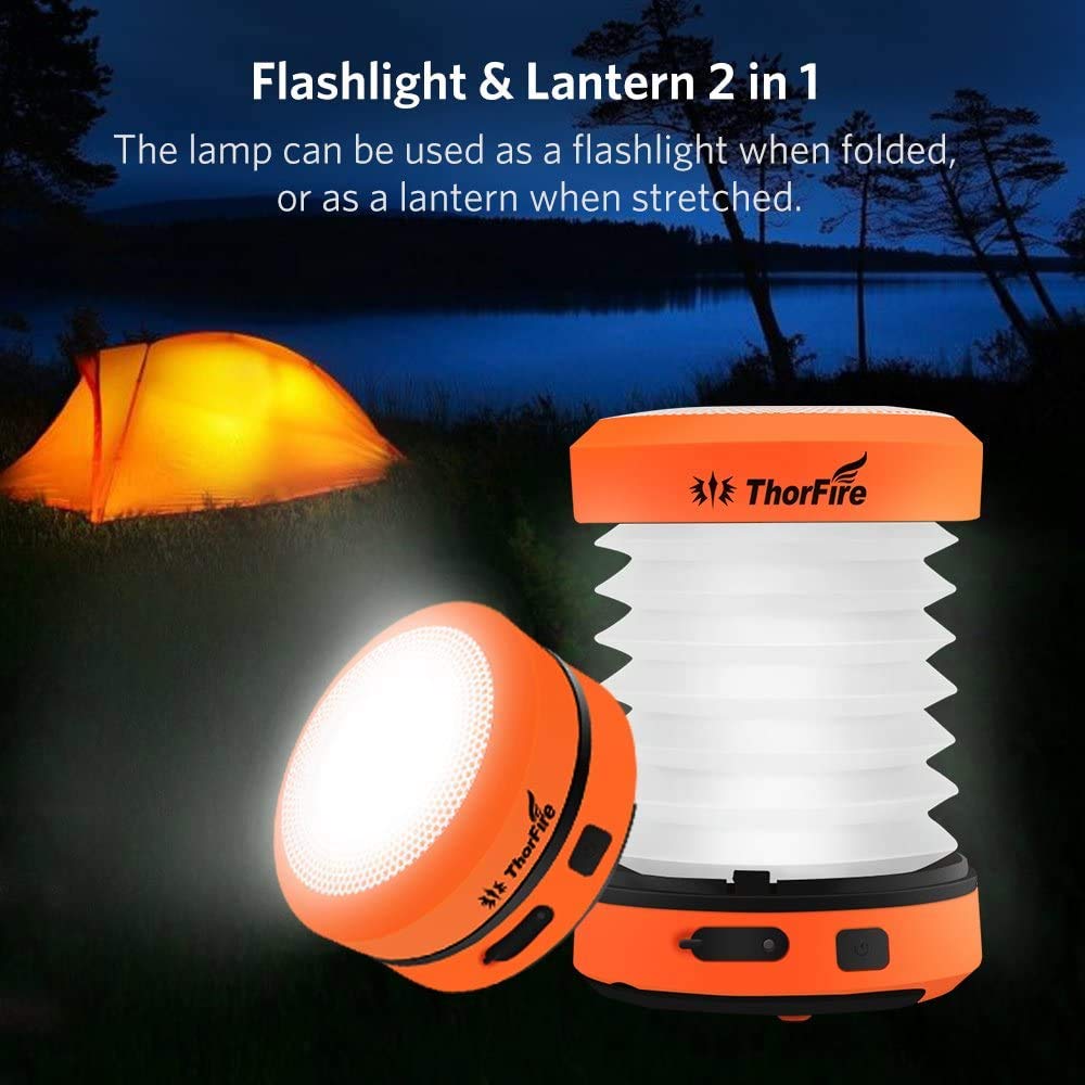 ThorFire LED Camping Lantern Lights Hand Crank USB Rechargeable Lanterns Collapsible Mini Flashlight Emergency Torch Night Light Tent Lamp for Camping Hiking Tent Garden Patio - CL01