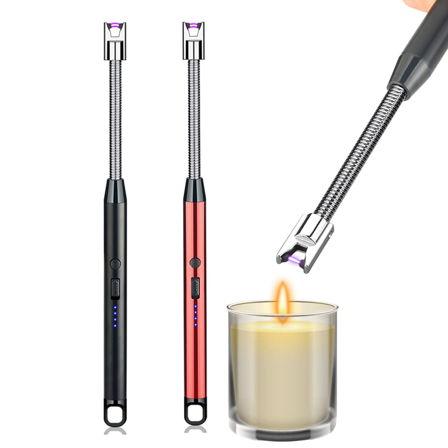 2 Pack Candle Lighter,Arc Lighter with USB Charging,Flameless Windproof,LED Battery Display,Safety Switch,Rotate 360 Degrees,for Aromatherapy,Candles,BBQ,Camping.(Black&Red)…