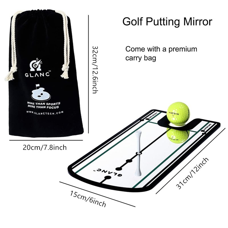 GLANC Golf Putting Alignment Mirror (12” x 6”), Putting Training Aids with Premium Carry Bags for Indoor & Outdoor Use - Golf Trainer Putting Practice Mirror for Improving Technique Accuracy Posture