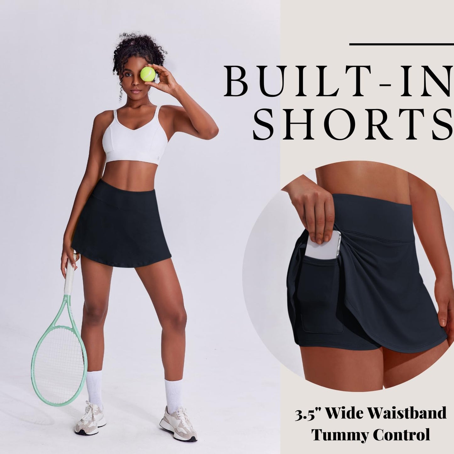 PINSPARK Womens Tennis Skirt High Waisted Golf Skirts with Shorts Underneath Quick Dry Workout Skort Flowy Athletic Skorts, Dark Navy Small