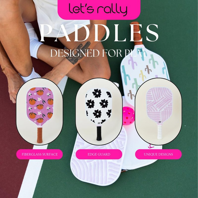Let's Rally USAPA Approved Fiberglass Pickleball Paddle (Pickle Pink) – Cute Pickleball Paddle for Women, Indoor & Outdoor Use, Lightweight Pickleball Rackets