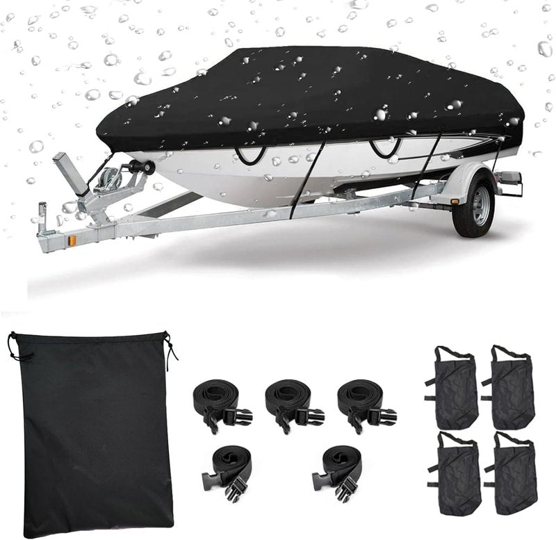 Boat Cover 17-19ft - Waterproof Heavy Duty UV Resistant Marine Grade Polyester | Fits V-Hull & Tri-Hull Fishing Boats