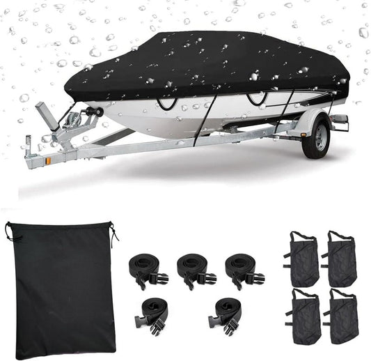 Boat Cover 17-19ft - Waterproof Heavy Duty UV Resistant Marine Grade Polyester | Fits V-Hull & Tri-Hull Fishing Boats