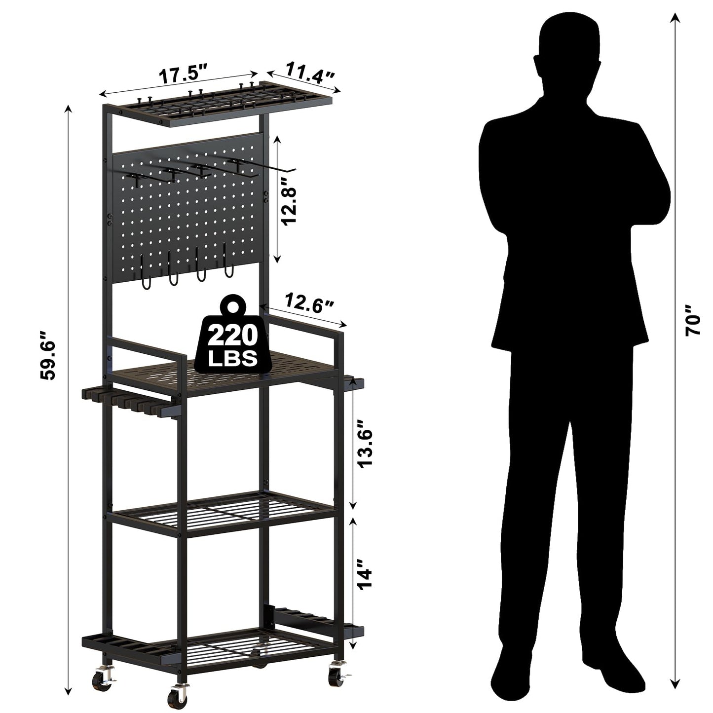SEEAHEAD Fishing Rod Holders for Garage, 12-Rod Rolling Tackle Cart, Black