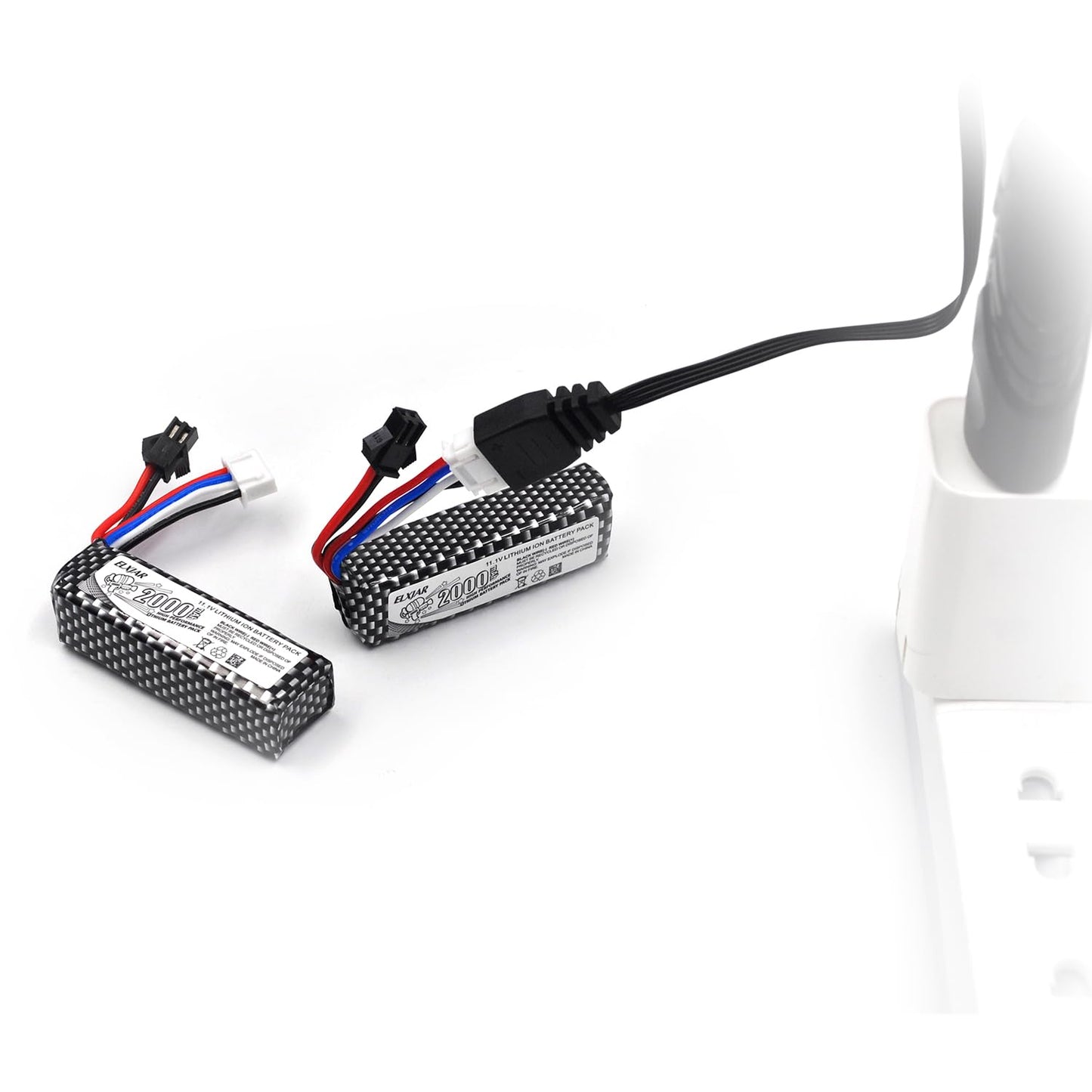 elxjarpower (4-Pack) 11.1V 2000mAh Li-Po Rechargeable Battery with SM2P Plug & USB Cable, Compatible with WPL RES V-3 ESC 1/16 RC Crawler, 501855 Soft-Gun & Water-Gun Toys