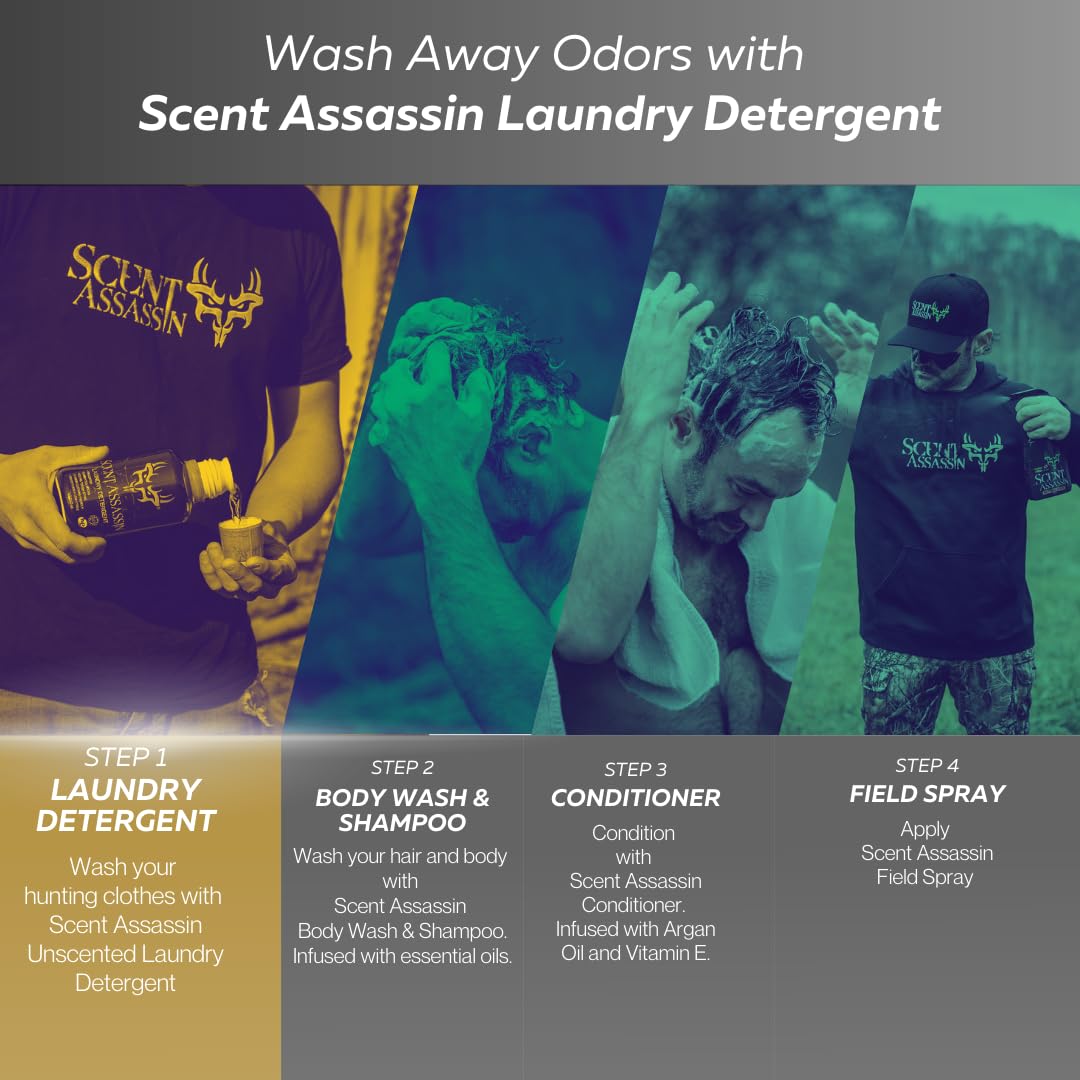 Scent Assassin Laundry Detergent - Unscented - 16oz - Scent Free Laundry Detergent - Hunting Detergent - Hunting Scent Eliminator - Scent Away for Hunting and Camping