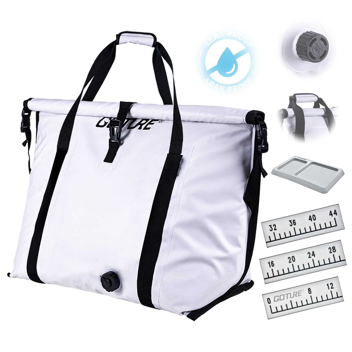 Goture Insulated Fish Cooler Bag, Monster Leakproof Fish Kill Bag, Portable Large Fishing Cooler Bag for Outdoor Tarvel with Drain Plug, Keep Ice Cold All Day Long （27.4x11.8x15.7in）