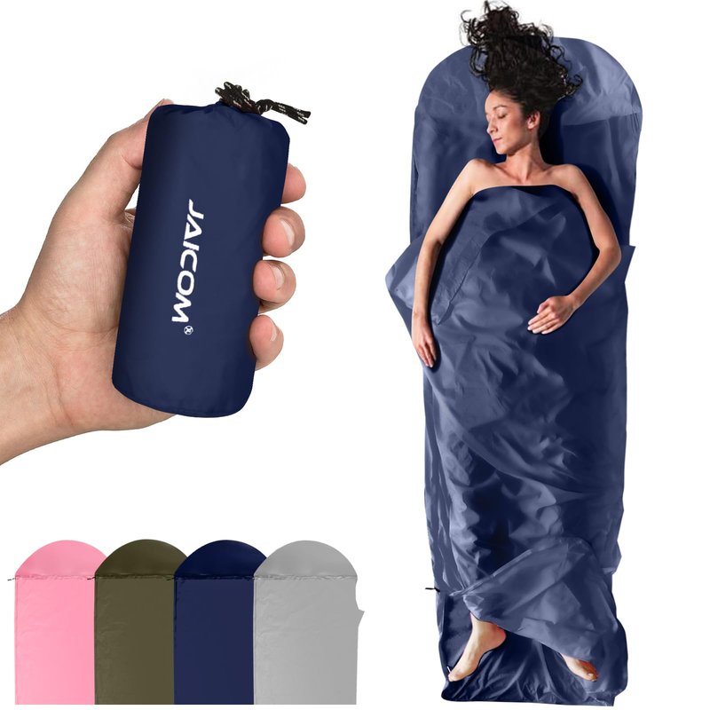 JAICOM Ultralight Sleeping Bag Liner - 5.3 oz Washable Adult Sleep Sack & Travel Sheets, Self Tan Sleep Sack with Two-Way-Zipper, for Backpacking, Hotel, Camping, Travel